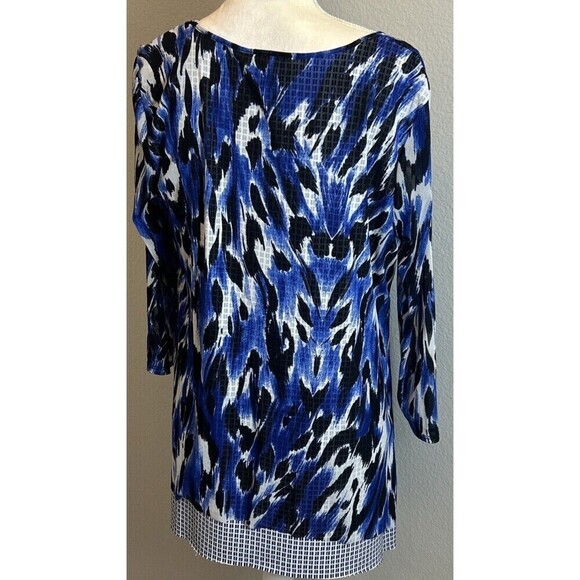 Alfani  Blue Multi Color Printed Asymmetrical Pullover Blouse Size L (12/14) - Picture 2 of 9